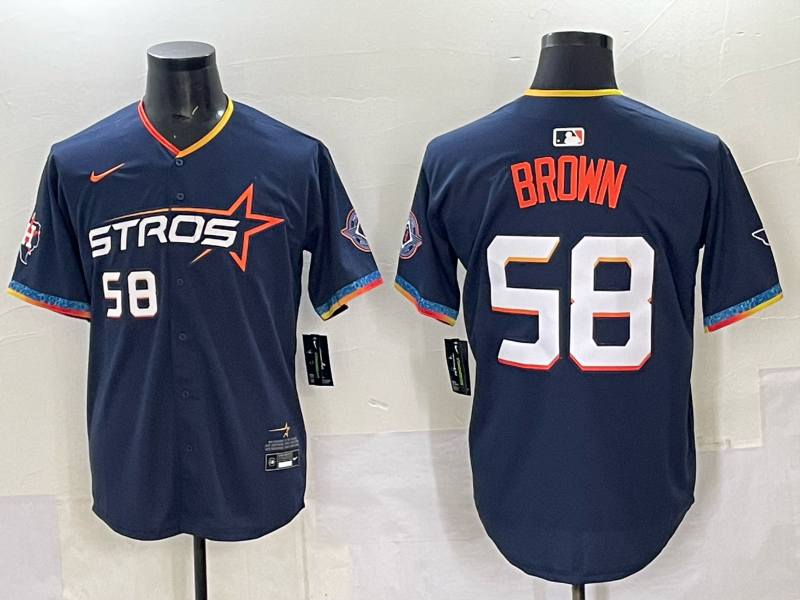 Men Houston Astros #58 Brown Blue  Nike MLB Jersey 2025 style 03->houston astros->MLB Jersey